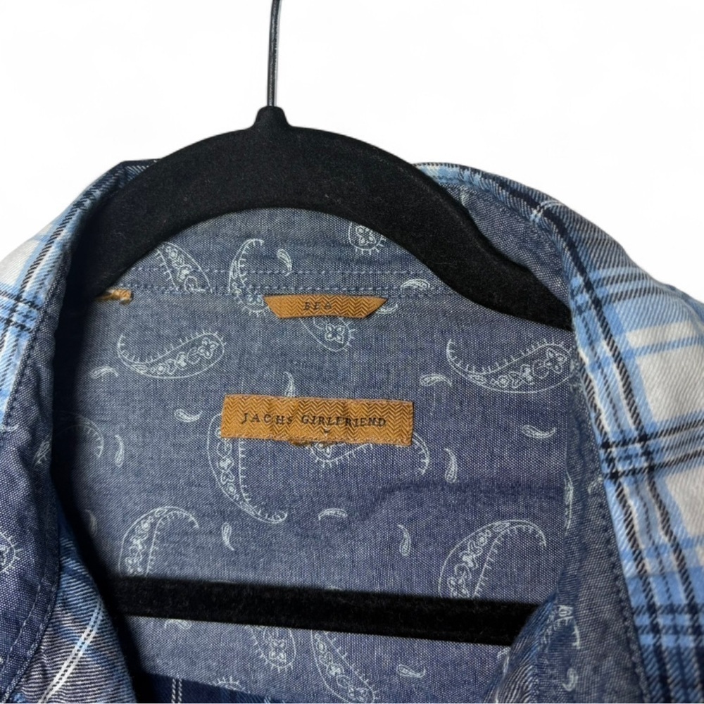 Jachs Girlfriend Blue Plaid Flannel Button Down Shirt | Cotton Western Style - Picture 3 of 7